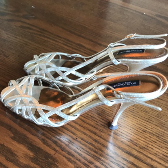 Dolce & Gabbana Shoes - Dolce & Gabbana  gold leather heeled strappy slingback sandals